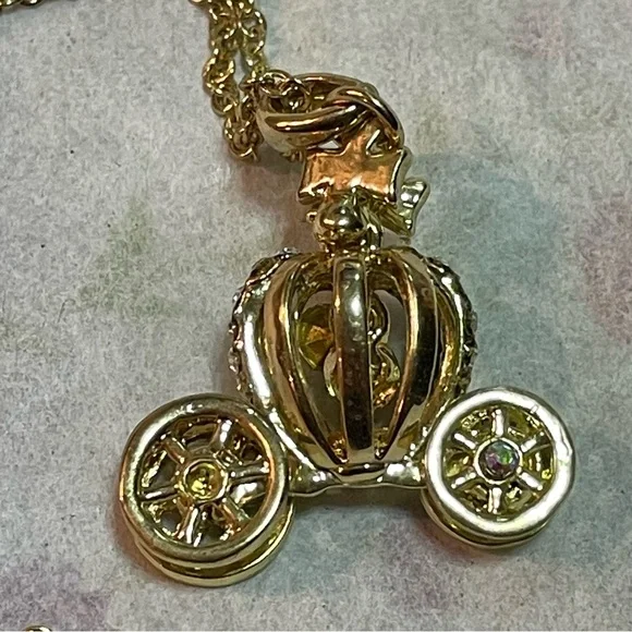 Coach Carriage Necklace w/ Spinning Wheels, Crystal Pendant! Fairytale Necklace - Picture 5 of 10